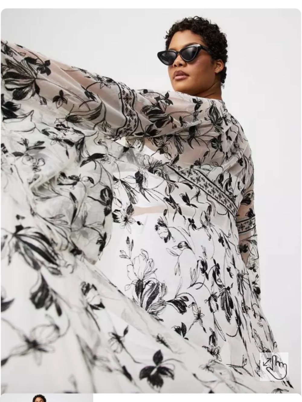 Torrid Embroidered Lace Mesh Kimono White & Black Sasha Floral Lingerie - Picture 2 of 16